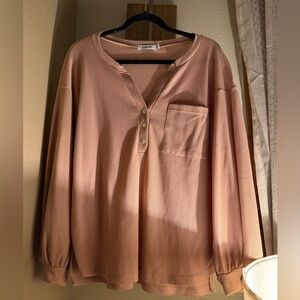 NWOT Magnolia Boutique blush pink waffle Henley S